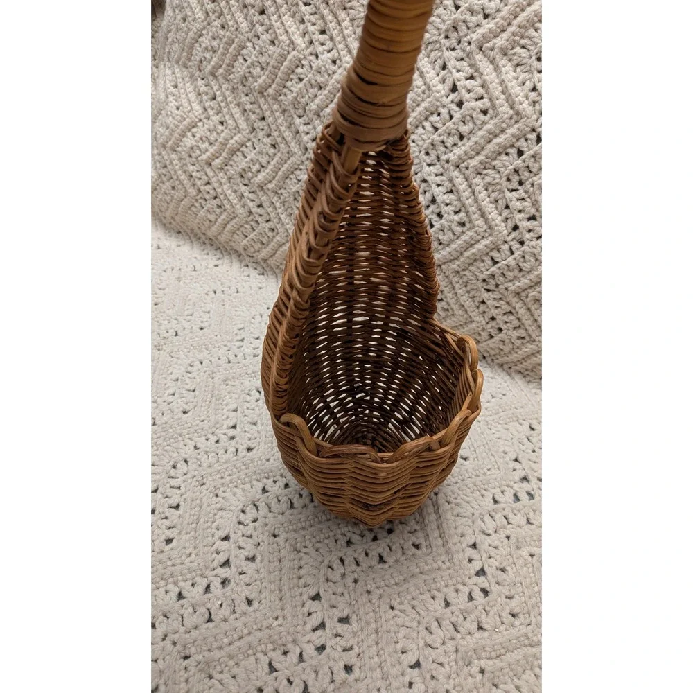 Vintage Wicker Wall Pocket Basket Teardrop Hanging Boho Farmhouse Decor 19 inch